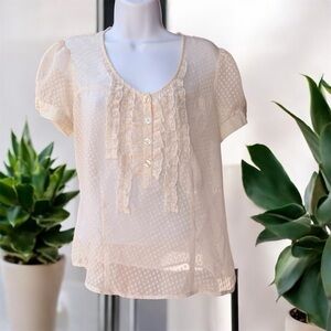 Kimchi Blue Puff Sleeve Blouse with Ruffled Detail Swiss dot medium cream